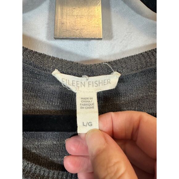 Eileen Fisher L Organic Linen Cotton Blend Short Sleeve Charcoal Sweater C26 - Picture 2 of 6